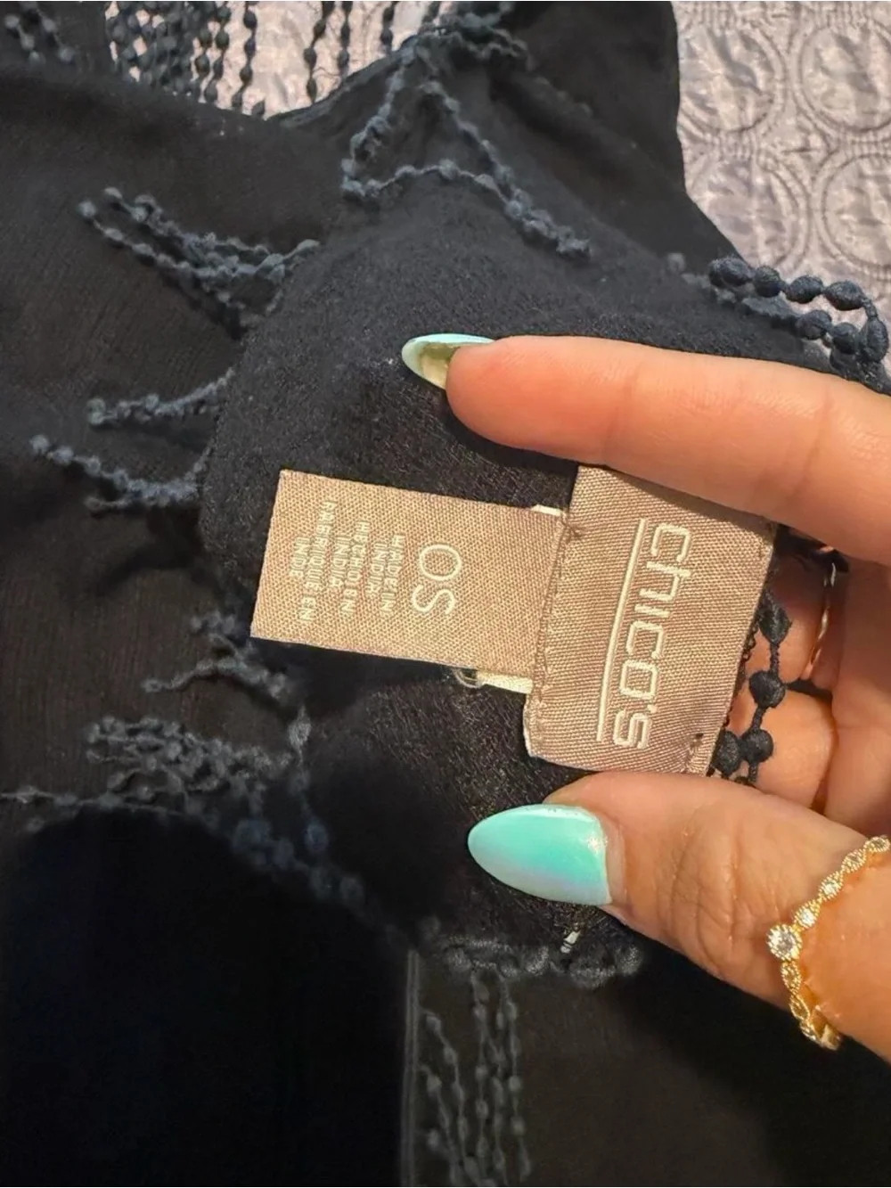 Chico's Black Fringe Open Knit Scarf
